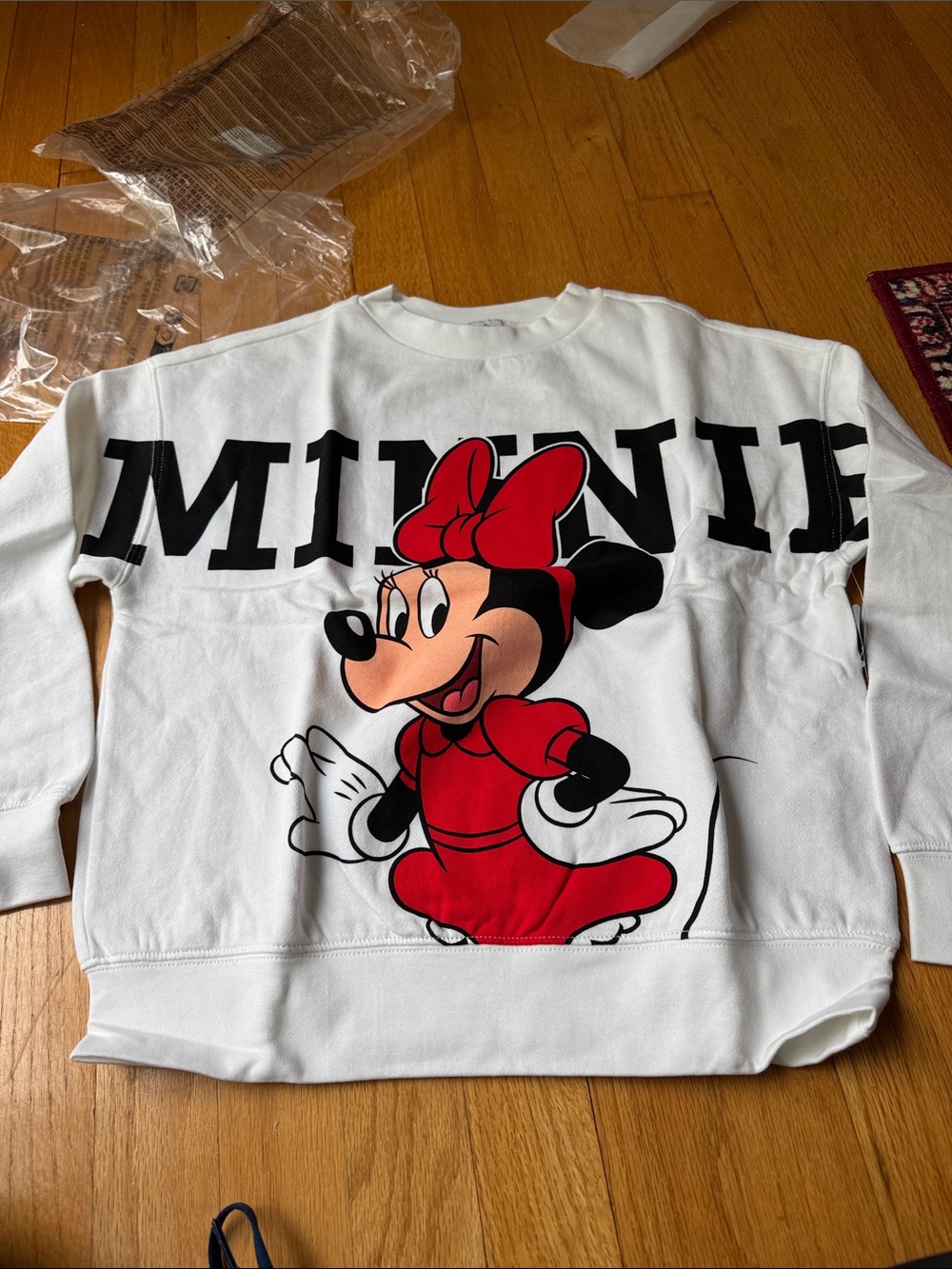 Disney White Sweatshirt with Red Minnie Graphic